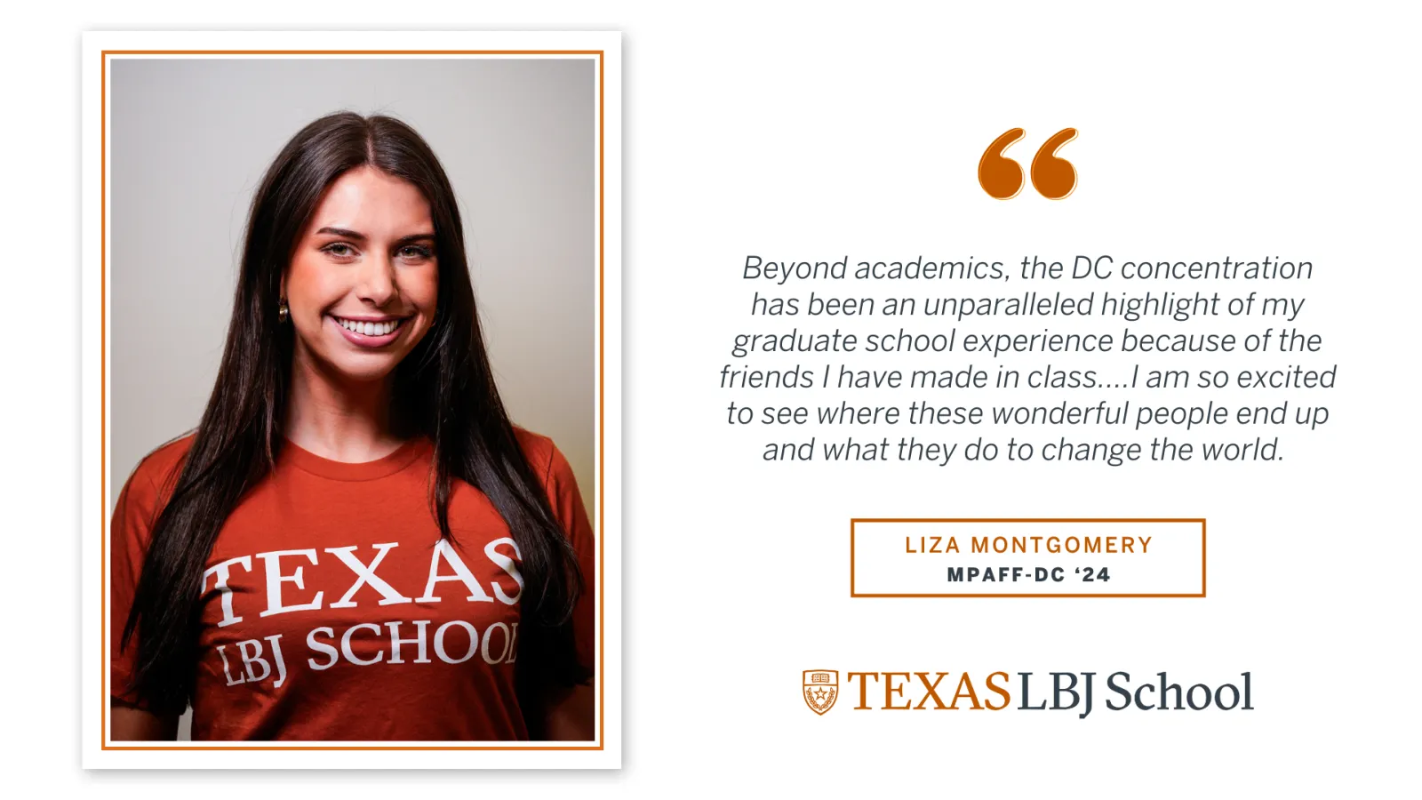 LBJ School DC Concentration graduate Liza Montgomery (MPAff '24)