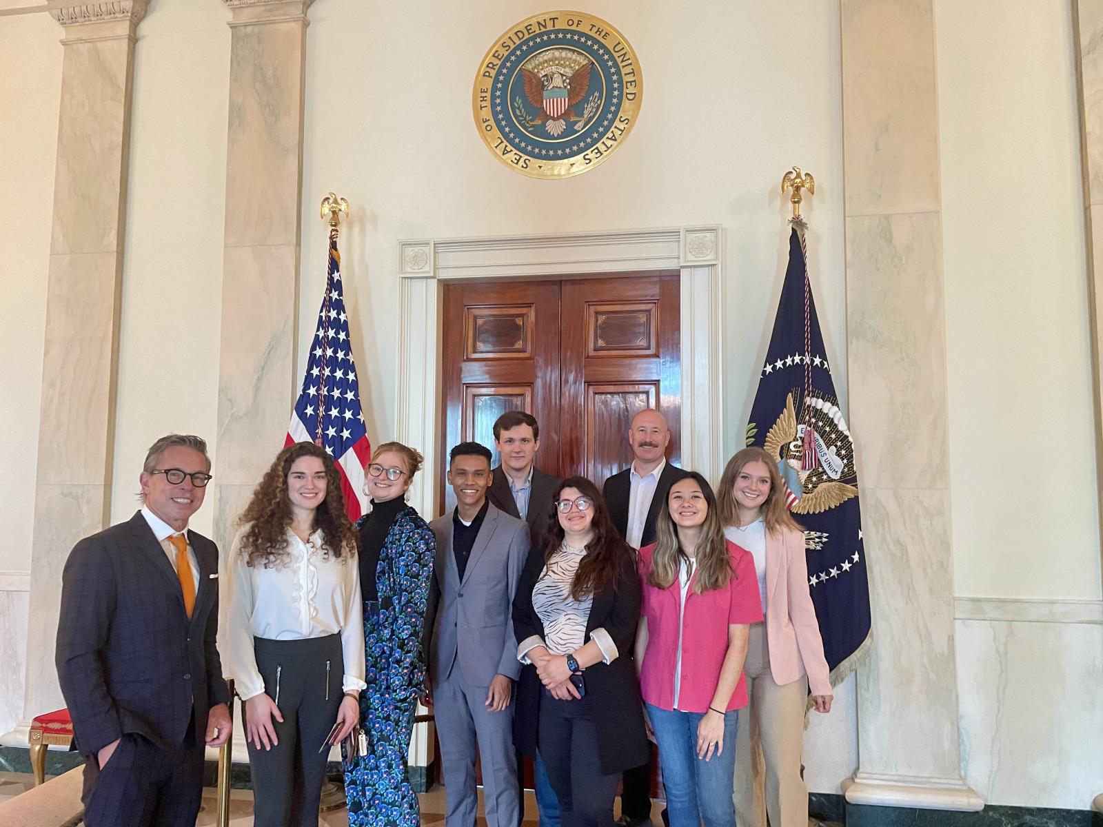 LBJ School student, Anthony Hernandez, with fellow LBJ School students in Washington D.C.