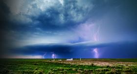 Thunderstorms surrounding a Texas farm