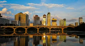 The Austin skyline in view of the bridge.