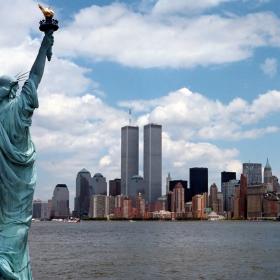 New York City Twin Towers and Statue of Liberty