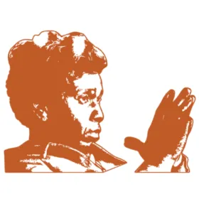 Illustrated image of Barbara Jordan holding her hands together