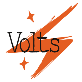 Photo of an orange lightning bolt with the word "Volts" overlayed 