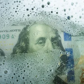 $100 bill with soapy water on top