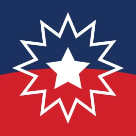 Juneteenth flag: half blue half red flag with a star in the middle
