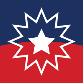 Juneteenth flag: half blue half red flag with a star in the middle