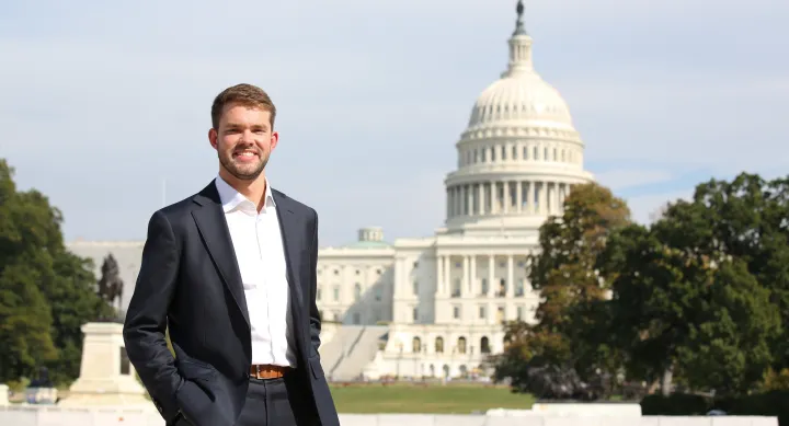 LBJ DC student in front of the nation's capitol 