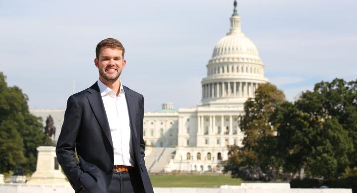 LBJ DC student in front of the nation's capitol 