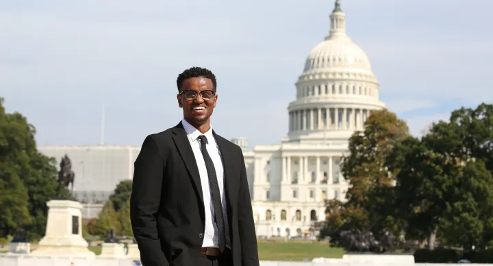 LBJ DC student in front of the nation's capitol