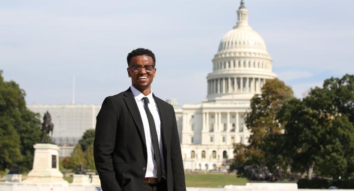 LBJ DC student in front of the nation's capitol 