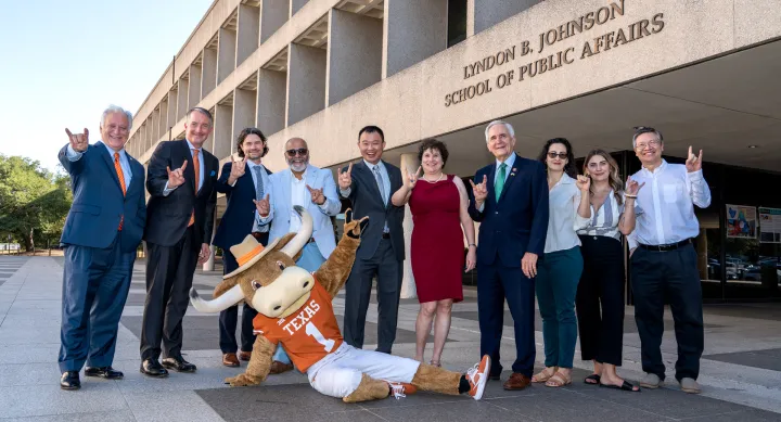 Austin, UT leaders gather for a press conference on the LBJ Plaza 