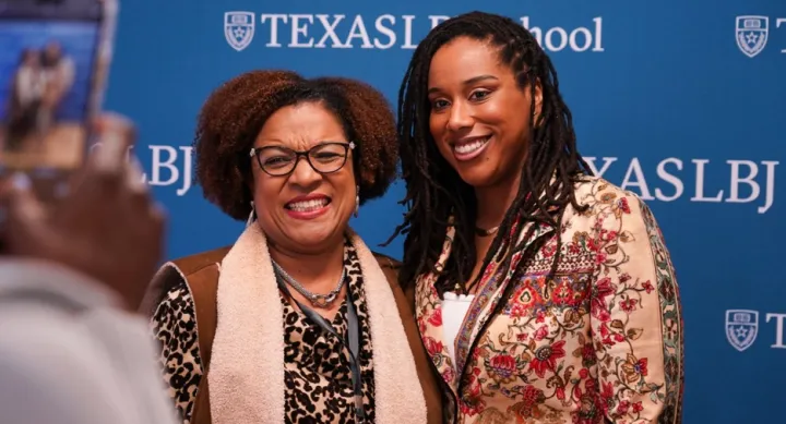 Brencia Berry, Political Director for the DNC, poses with Tiffany Jones Smith, LBJWCS Alum ‘22. Photo courtesy of The Network. Brencia Berry, Political Director for the DNC, poses with Tiffany Jones Smith, LBJWCS Alum ‘22. Photo courtesy of The Network.