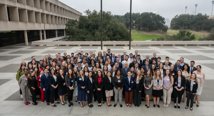 Students on the LBJ Plaza during the bi-annual crisis simulation.