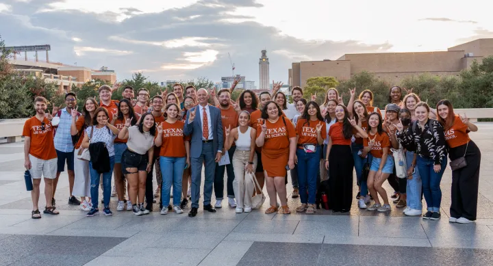 LBJ School Students posing with Dean JR DeShazo