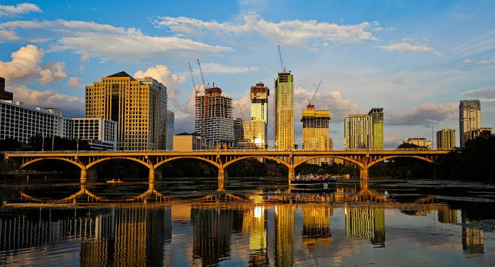 The Austin skyline in view of the bridge.