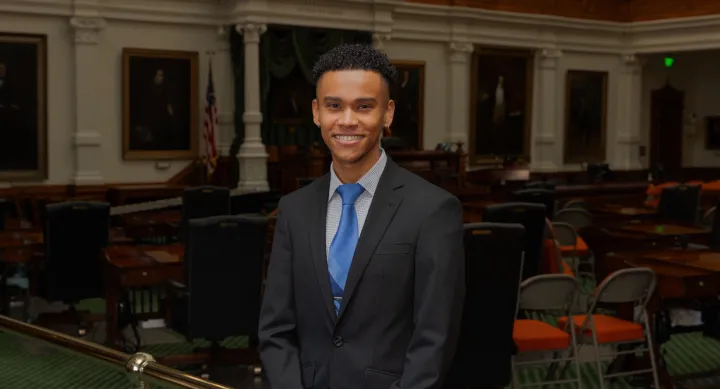LBJ School student, Anthony Hernandez, pictured in Texas Capitol