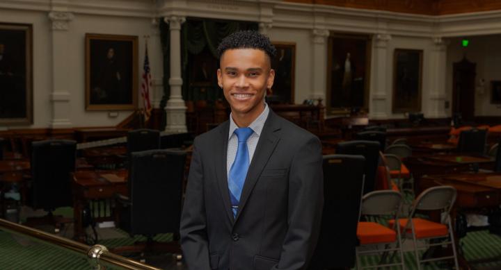 LBJ School student, Anthony Hernandez, pictured in Texas Capitol