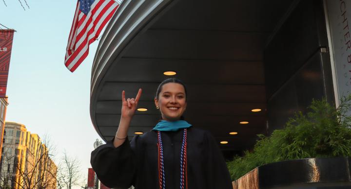 LBJ Graduate Sofia Odom in DC outside of Washington Center