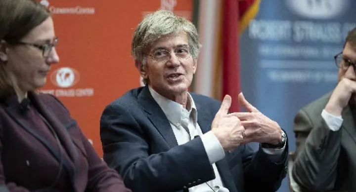 Former LBJ School Dean Jim Steinberg presents at the Texas National Security Forum 